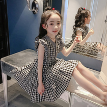 Korean girls summer dress 2022 new Korean version of cake skirt in big children summer Foreign style vest lattice skirt
