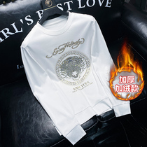 Light extravagant velvety warm water flexo cotton pro-skin white long sleeve t-shirt mens body workmanship printed undershirt male tide
