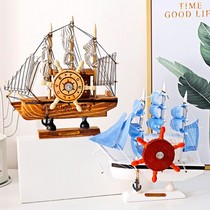 Mediterranean style solid wood sailing model music box childrens room desktop decoration wooden crafts student gifts