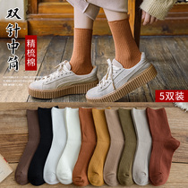 Socks Woman Midbarrel Socks Spring Autumn Pure Cotton Bottom Stockings Day Series Retro Black Long Barrel Socks Tide Autumn Winter Mori Pile Socks Socks