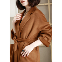 NZ High-end Classic 100 Pure Mountain Cashmere Caramel Color Medium Long water corrugated bifacial cashmere dresses woman labbro