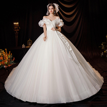  Main wedding dress 2021 new temperament bride satin one-shoulder small heavy industry luxury big tail summer