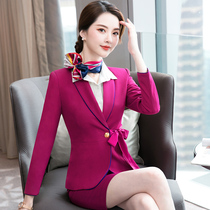 Professional suit female temperament fashion autumn lady size suit overalls blue suit dress overalls goddess Fan
