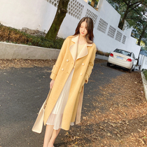 Anti-season goose yellow double-sided wool coat womens mid-length 2021 winter new temperament light luxury high-end coat women