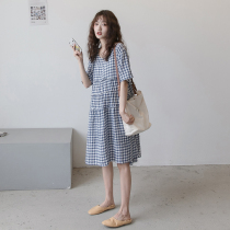 Maternity Dress Summer Skirt 2021 Fashion Casual Tide Mom Cotton Short Sleeve Plaid Dress Summer