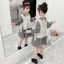 Girls spring kit 2021 new foreign air CUHK Girl long sleeve skirt 3 Childrens autumn clothes Two sets 8 years Trendy