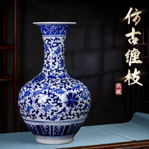 Jingdezhen ceramic vase living room ornaments antique blue and white porcelain large vase Chinese living room ancient frame decorative porcelain