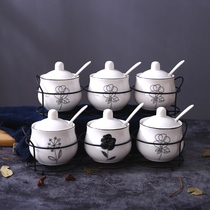 Creative kitchen supplies seasoning tank ceramic household seasoning box seasoning tank Nordic salt jar combination condiment box bottle