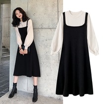 Pregnancy Woman Dress Autumn Dress dress 2020 Fashion style Dress Out of lactation Moon Dress Foreign Gas Over Knee-long Skirt