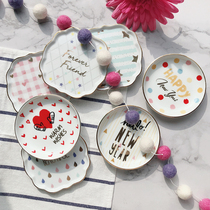 ins pink girl heart storage jewelry plate Cute creative simple Phnom Penh ceramic plate photo background decoration