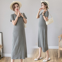 Maternity summer short-sleeved long skirt fashion hot mom modal long home skirt out summer maternity dress