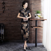 Silk cheongsam long elegant 2021 autumn women old Shanghai Chinese style new modified cheongsam dress summer