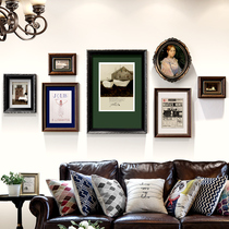  American light luxury living room wall hanging photo frame wall retro old European background wall decorative painting photo frame combination photo wall