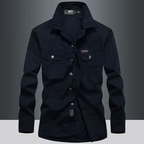 2021 spring new long-sleeved shirt mens cotton large size shirt casual tooling spring and autumn shirt mens jacket