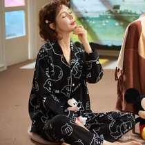 Pajamas female spring and autumn cotton long sleeve cute cartoon leisure can be worn outside autumn and winter cotton home clothes two-piece suit