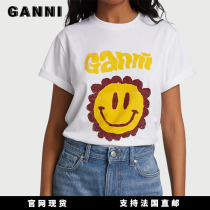 (official net spot) Ganni stars with the same amount of sun flowers smiley face printed pure cotton loose short sleeve T-shirt