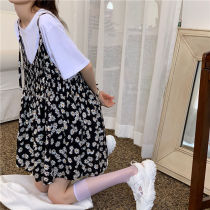 Dress 2021 new short daisy flower skirt female ins student super fairy suspender skirt two-piece summer