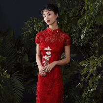  Hibiscus 2021 new bridal toast suit spring design sense red cheongsam small man can usually wear toast suit