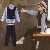 Girls Spring and Autumn 13 sets 2021 New 11 spring three-piece 12-year-old girl fashion domineering shirt tide clothes