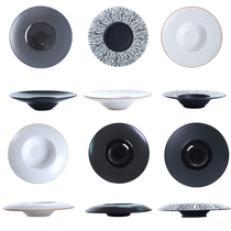 Black ceramic straw hat plate hotel cutlery flying saucer plate Western dinner plate steak salad bowl matte frosted soup plate
