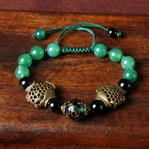 Original ethnic style bracelet antique hand-woven DIY jewelry green agate jewelry small fish accessories women