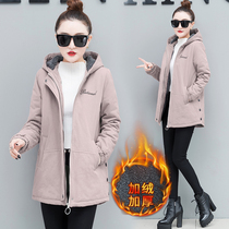 2020 Autumn Winter plus velvet jacket womens autumn new Korean windbreaker medium long lamb wool cotton coat large size women