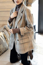 South Korea East Gate double-sided cashmere coat womens short autumn and winter new double-breasted plaid suit woolen jacket