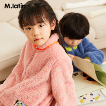 Maladin childrens clothing Childrens Home clothing set 2020 winter New color matching stitching thick coral velvet pajamas