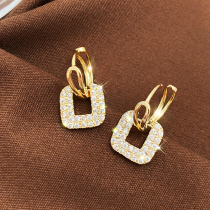 Golden square rhinestone earrings fashionable gold earrings female Korean temperament earrings 2021 New Tide earrings earrings