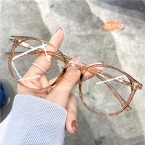 Xiaohongshu Japanese tr90 ultra-light transparent brown eyeglass frame female spring does not clip ears makeup face small man