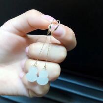 18K gold inlaid natural Hetian Jade gourd eardrop Classic women white jade ear wire transfer to ensure safe and exquisite