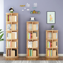 Solid wood rotating bookshelf 360-degree floor-to-ceiling home childrens reading simple picture book rack storage storage small bookcase