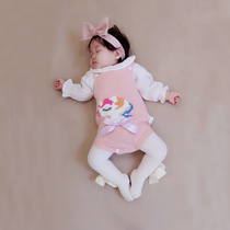 Baby knitted strap pants Spring and Autumn Winter 0-1-2 years old baby girl cotton silk unicorn pants open gear
