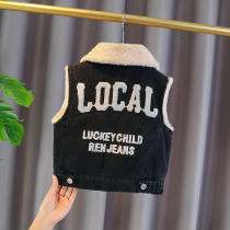 Boy Cavelvet Cowboy waistcoat 2021 Autumn Winter New Korean version of male baby Thickened Childrens Vest Ocean Qi Children Tide