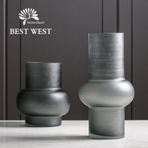 Simple geometric abstract thickened glass vase light luxury creative home living room model room TV cabinet showroom ornaments