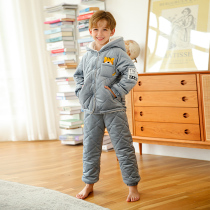 Boys coral velvet triple-layer padded pajamas childrens flannel plus velvet home suit set Boys autumn and winter