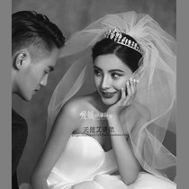 Korean minimalist white vegan yarn Short Wedding Photo Brigade Pat Bridal Wedding Dresses Double Layer Hard Material Wedding Styling