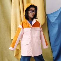 Pear Xiaoxian original childrens clothing autumn new girl pink and yellow color overhang coat coat E93W2098