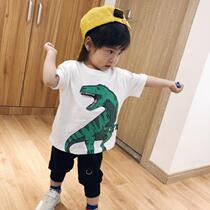 Family three short sleeve T-shirts boy and girl baby dinosaur short sleeve mother and daughter family four mouths