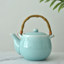 High-end Ceramic Household Bubble Teapot Teapot Teapot Green Porcelain Wide Mouth Lifting and Kettle Large cool kettle high temperature resistant kettle 700ml