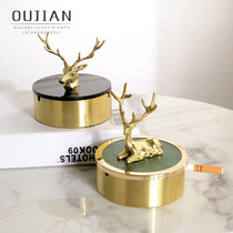 Covered pure copper ashtray home living room creative European luxury high-end all copper anti-dust seal Nordic ins