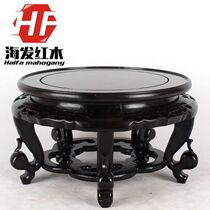 Special mahogany crafts black red sandalwood carving sea Hall flowers a few flower stand fish tank bonsai round hollow solid wood base