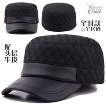 DYTOO high grade Flat Top Hat Black with leather short eaves full sealing cap autumn and winter men warm hat