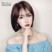 Wig Womens Short Real Hair Hair Natural Round Face Clavicle Medium Long Wave Bow Full Head Sleeve Sweet Cartoon Bangs Sea