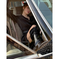 LIN silky drop 240g acetic acid design sense niche high waist line profile long sleeve shirt dress for women