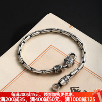 s925 silver bamboo knot king kong pestle snap clasp bracelet sterling silver student tide simple mens personality single vintage Thai silver woman