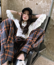 Big Code Women Dress Fat Sister Mm Loose Plaid Pants Autumn Dress 2021 New High Waist Straight Drum Female Pants THIN TIDE