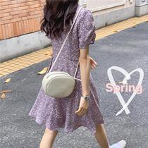  Summer 2021 new sweet super fairy forest students slim V-neck floral short-sleeved dress female western style