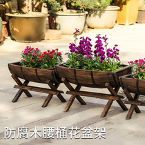 Outdoor carbonized anticorrosive wood flowerpot creative fleshy pot garden planting trough decorative terrace rectangular simple installation