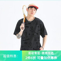 PCMY flocking full print forks with short sleeves t-shirt Tide Cards Youth Casual Half Sleeve Fashion Men And Women Round Collar